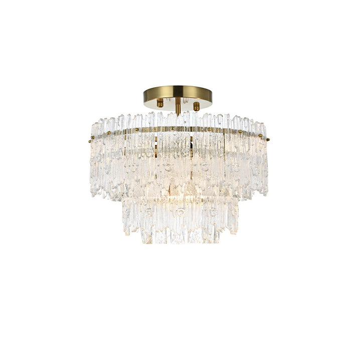 Elegant Lighting Emilia 4 Light 15" Flush Mount, Satin Gold/Clear