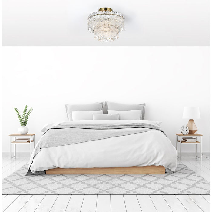 Elegant Lighting Emilia 4 Light 15" Flush Mount, Satin Gold/Clear