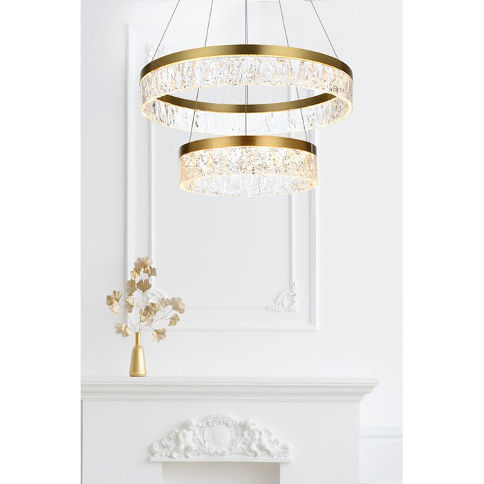 Elegant Lighting Linden 2 Light 22" Chandelier, Satin Gold/Clear