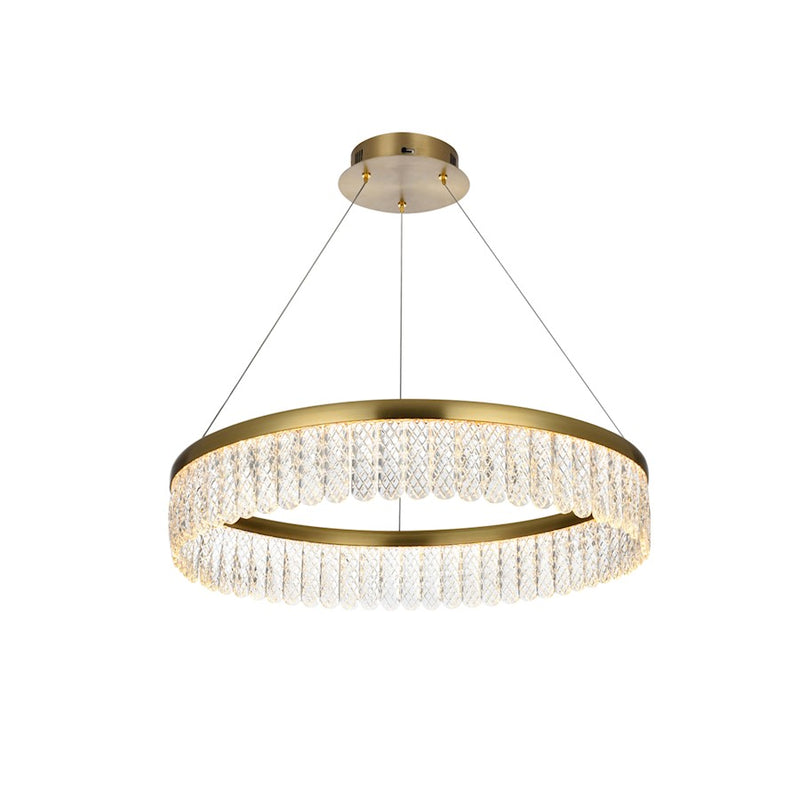 Elegant Lighting Rune 1 Light 24"L Chandelier, Satin Gold/Clear