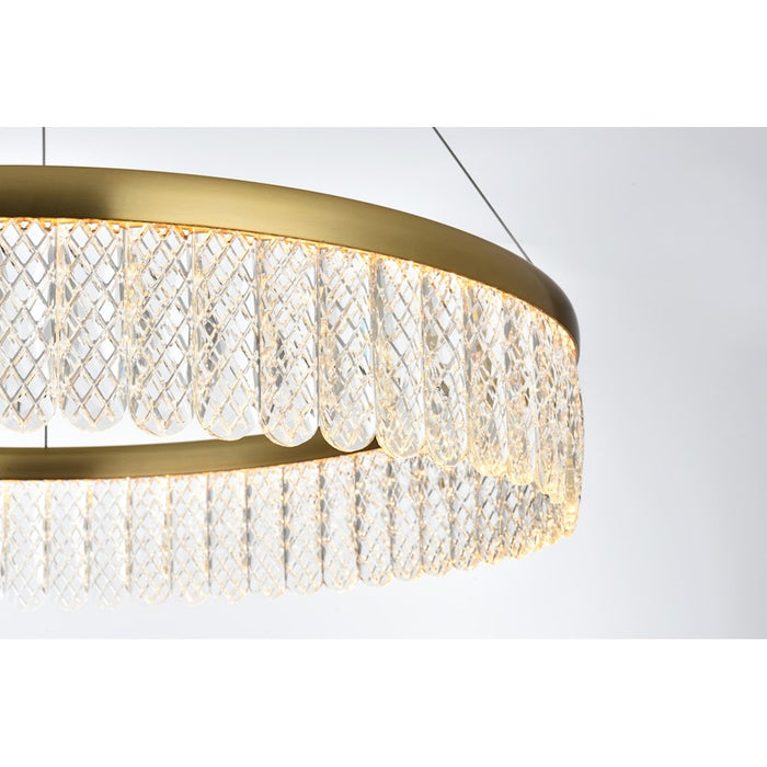 Elegant Lighting Rune 1 Light 24"L Chandelier, Satin Gold/Clear