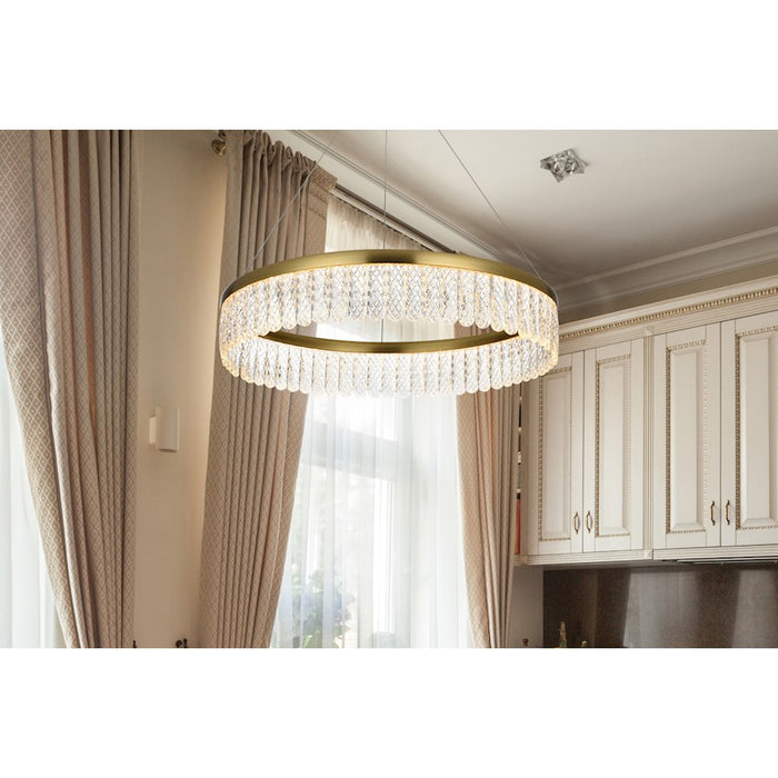 Elegant Lighting Rune 1 Light 24"L Chandelier, Satin Gold/Clear