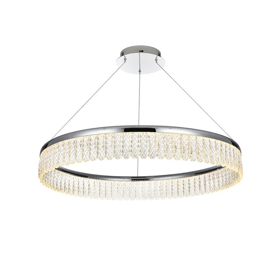 Elegant Lighting Rune 1 Light 32"L Chandelier, Chrome/Clear