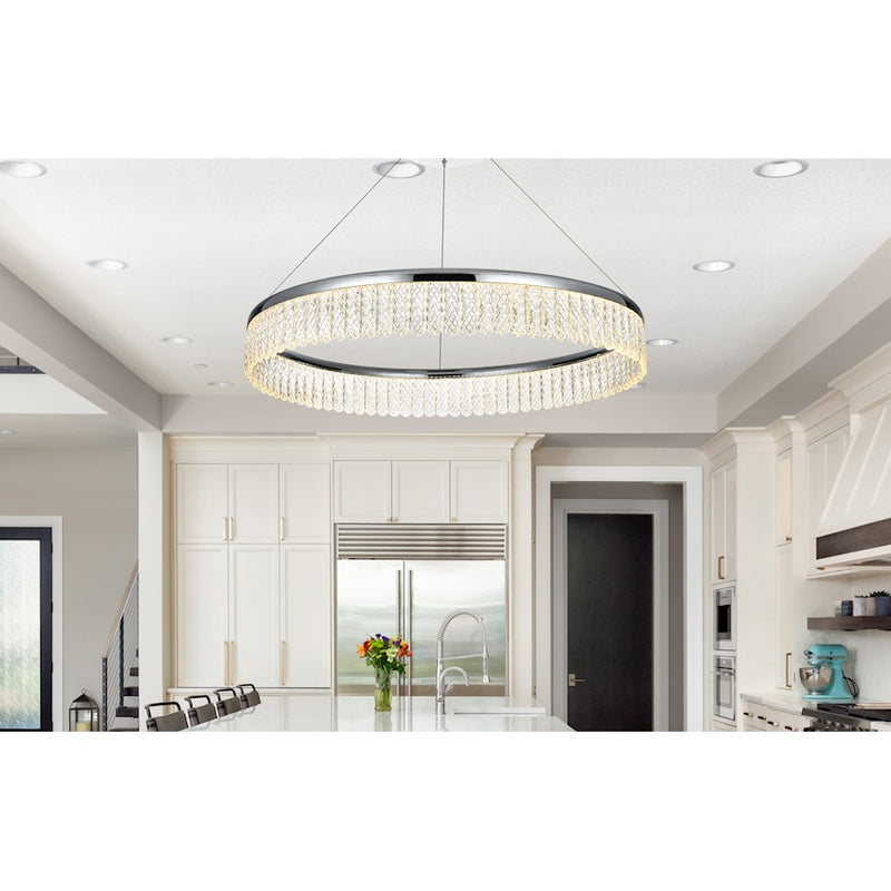 Elegant Lighting Rune 1 Light 32"L Chandelier, Chrome/Clear