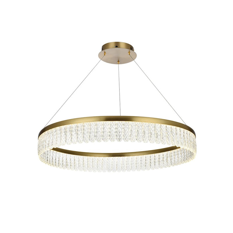 Elegant Lighting Rune 1 Light 32"L Chandelier, Satin Gold/Clear