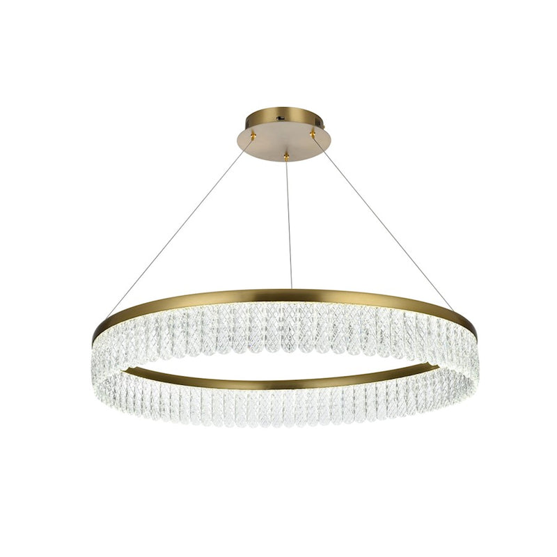 Elegant Lighting Rune 1 Light 32"L Chandelier, Satin Gold/Clear