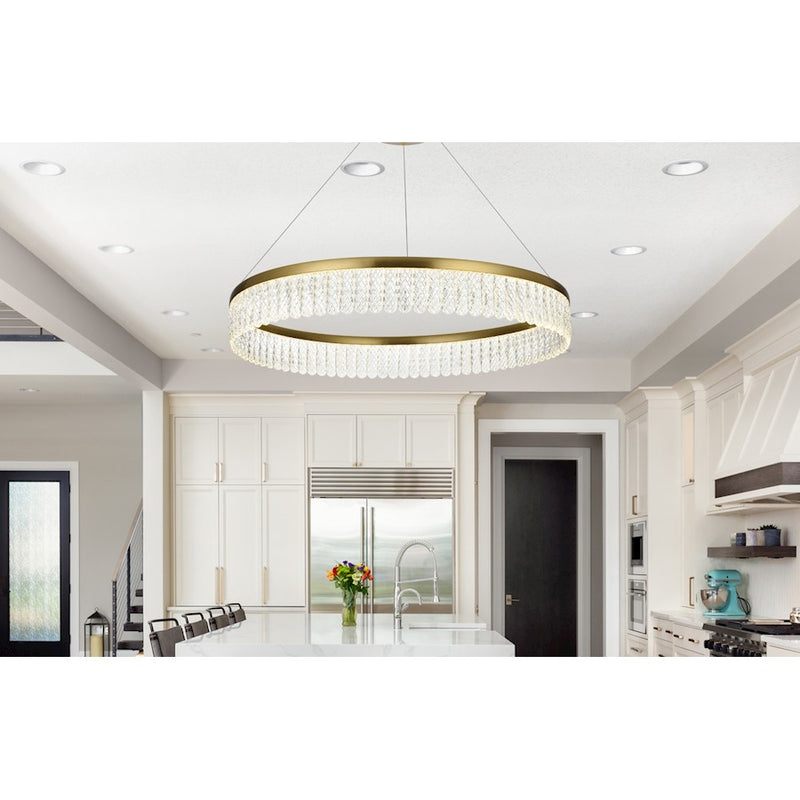 Elegant Lighting Rune 1 Light 32"L Chandelier, Satin Gold/Clear
