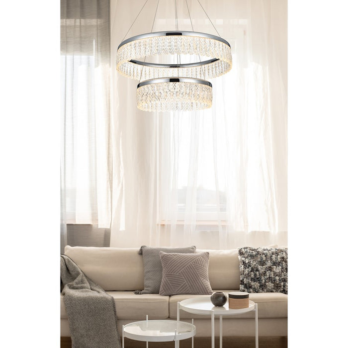 Elegant Lighting Rune 2 Light 24" Chandelier, Chrome/Clear