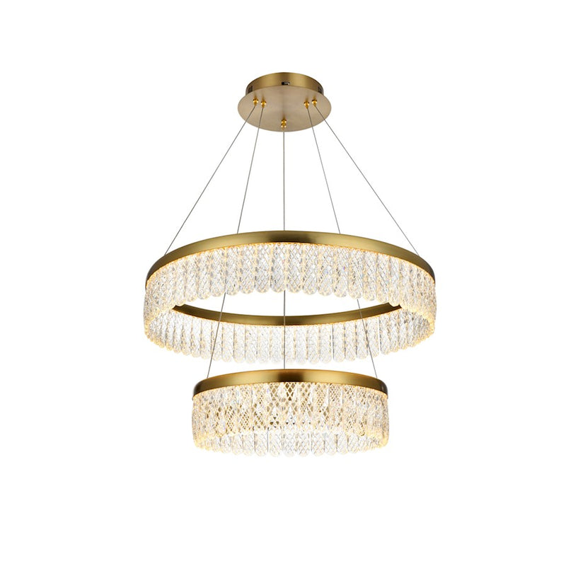 Elegant Lighting Rune 2 Light 24" Chandelier, Satin Gold/Clear