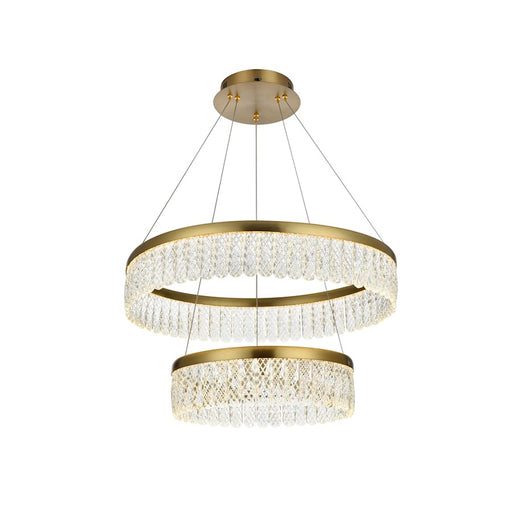 Elegant Lighting Rune 2 Light 24" Chandelier, Satin Gold/Clear