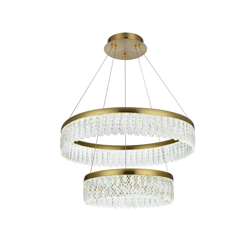 Elegant Lighting Rune 2 Light 24" Chandelier, Satin Gold/Clear