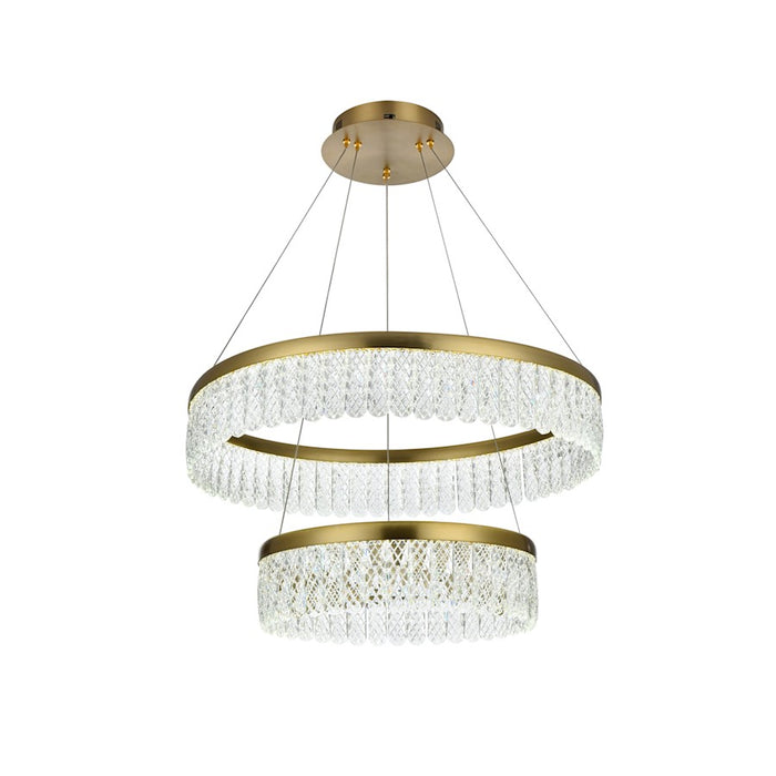 Elegant Lighting Rune 2 Light 24" Chandelier, Satin Gold/Clear