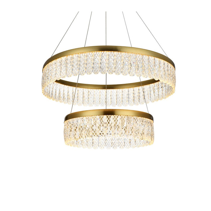 Elegant Lighting Rune 2 Light 24" Chandelier, Satin Gold/Clear