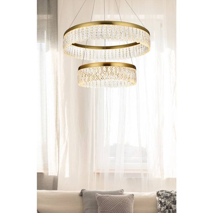 Elegant Lighting Rune 2 Light 24" Chandelier, Satin Gold/Clear