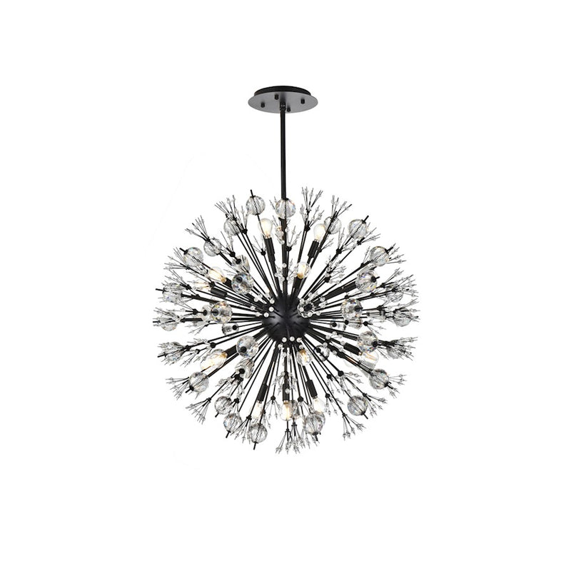 Elegant Lighting Vera 18Lt 32" Crystal Star Round Pendant, Black