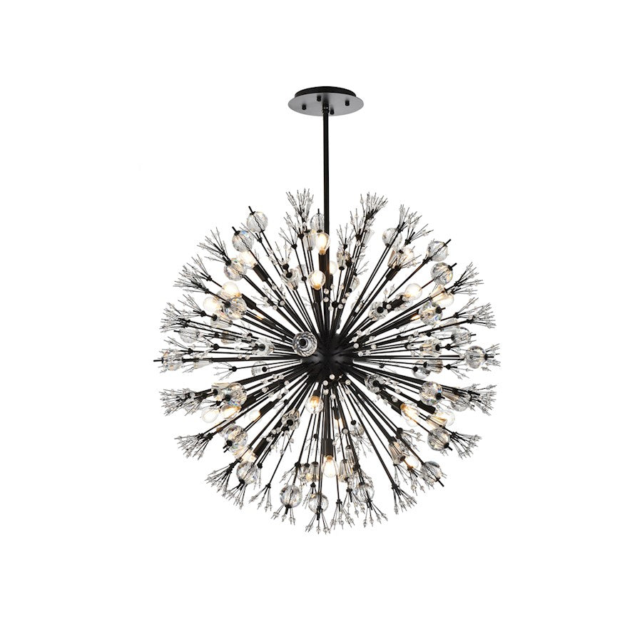 Elegant Lighting Vera 24Lt 38" Crystal Star Round Pendant, Black