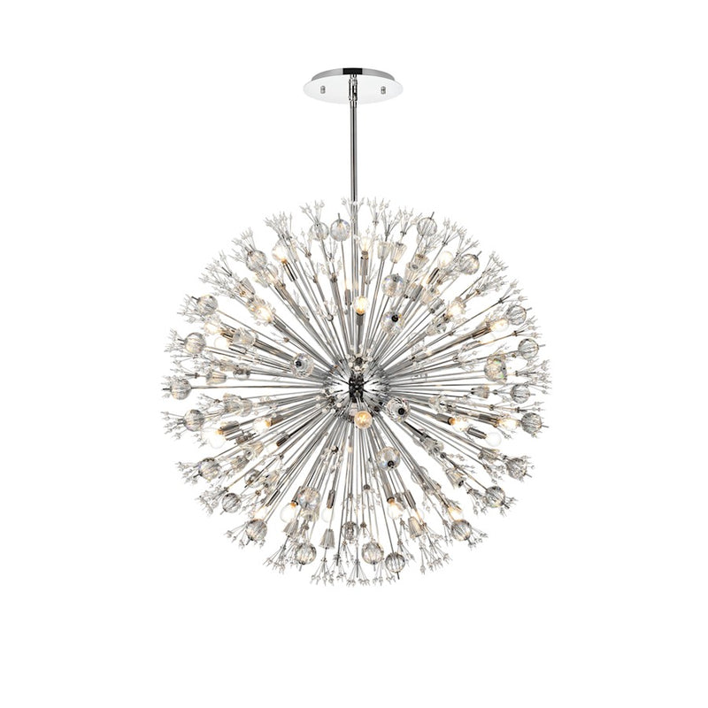 Elegant Lighting Vera 32Lt 44" Crystal Star Round Pendant, Chrome