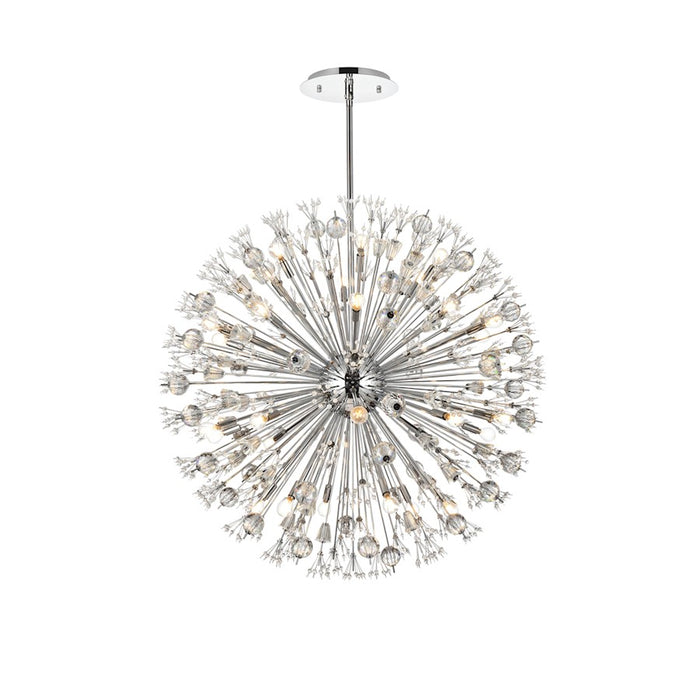 Elegant Lighting Vera 32Lt 44" Crystal Star Round Pendant, Chrome