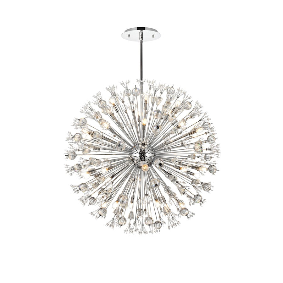 Elegant Lighting Vera 32Lt 44" Crystal Star Round Pendant, Chrome