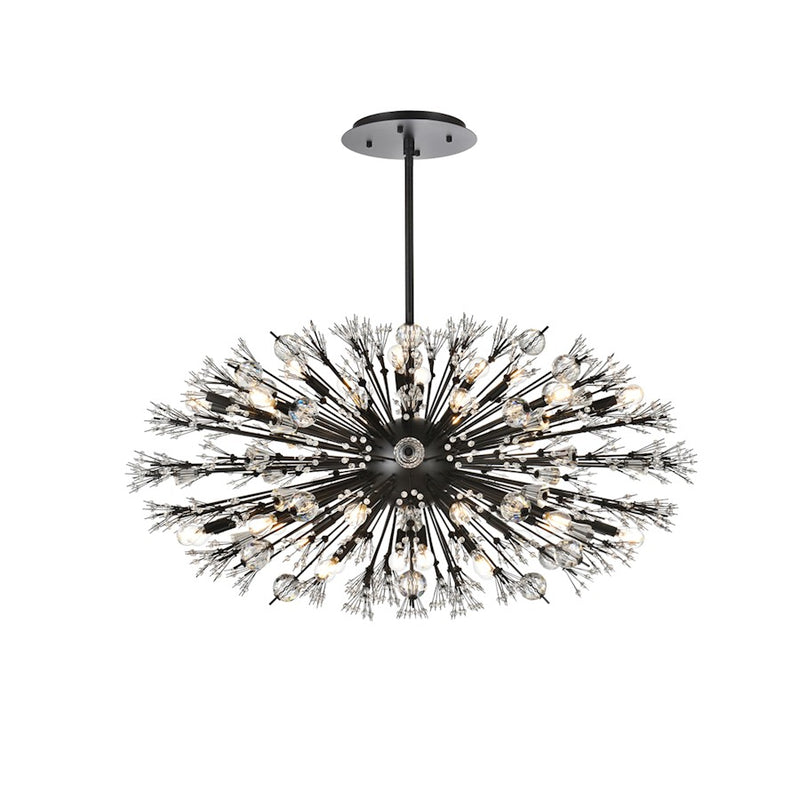 Elegant Lighting Vera 38Lt 48" Crystal Starburst Oval Pendant, Black