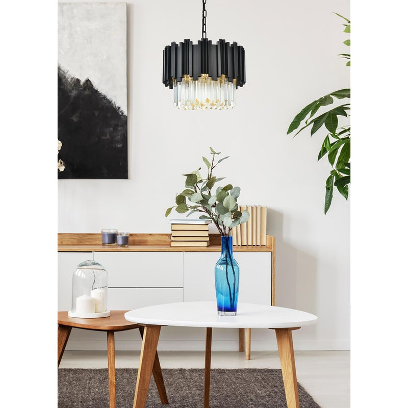 Elegant Lighting Willow 4 Light 16" Chandelier, Black/Clear