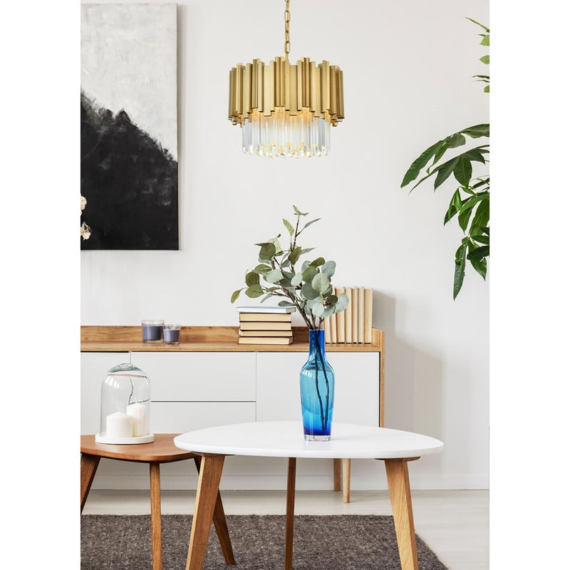 Elegant Lighting Willow 4 Light 16" Chandelier, Satin Gold/Clear
