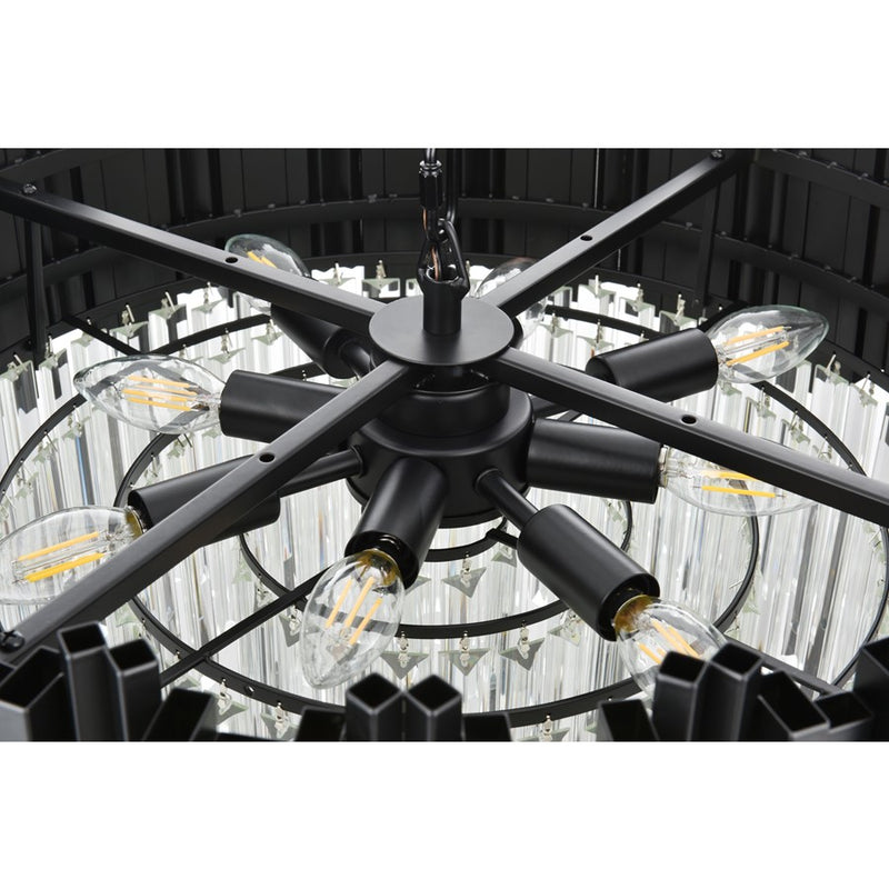 Elegant Lighting Willow 8 Light 1 Tier 24" Chandelier, Black/Clear