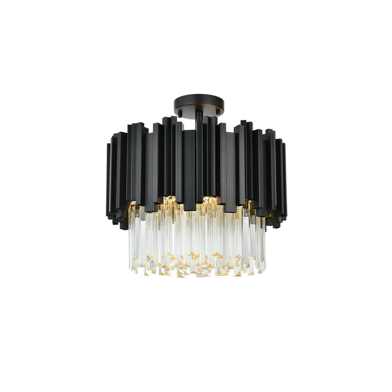 Elegant Lighting Willow 4 Light 16" Flush Mount, Black/Clear