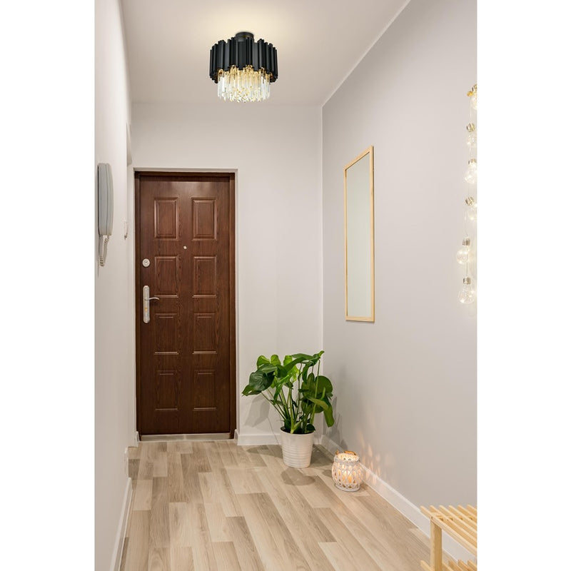 Elegant Lighting Willow 4 Light 16" Flush Mount, Black/Clear