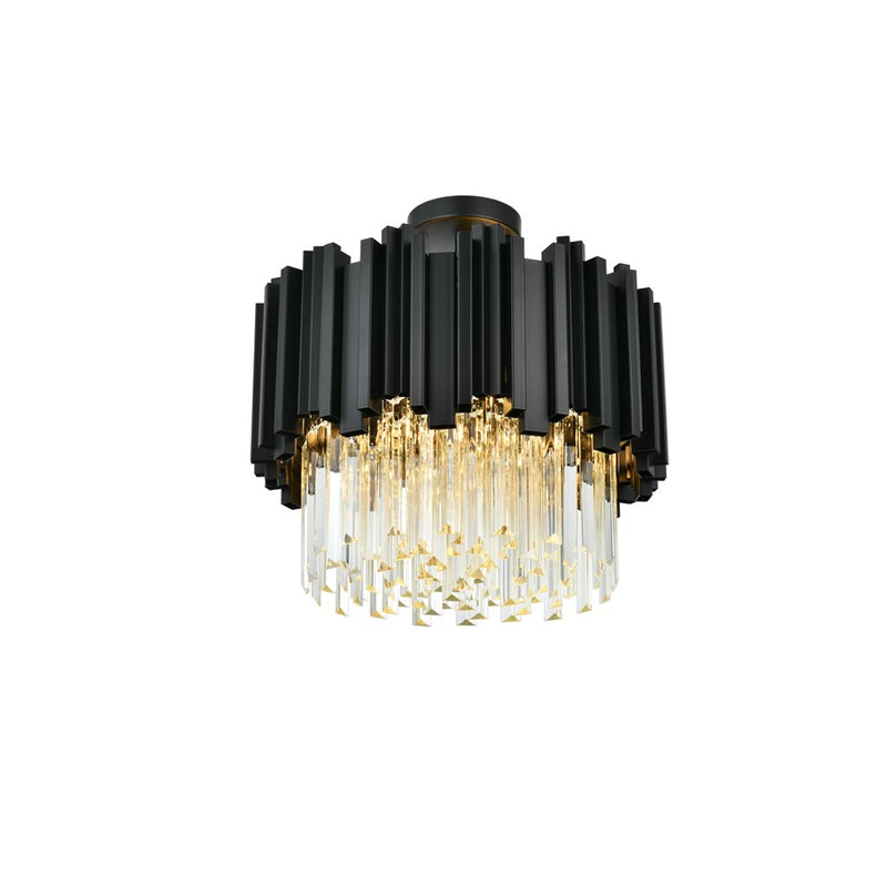 Elegant Lighting Willow 4 Light 16" Flush Mount, Black/Clear