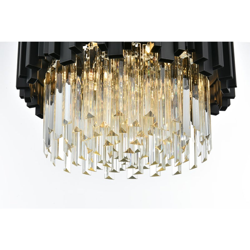 Elegant Lighting Willow 4 Light 16" Flush Mount, Black/Clear