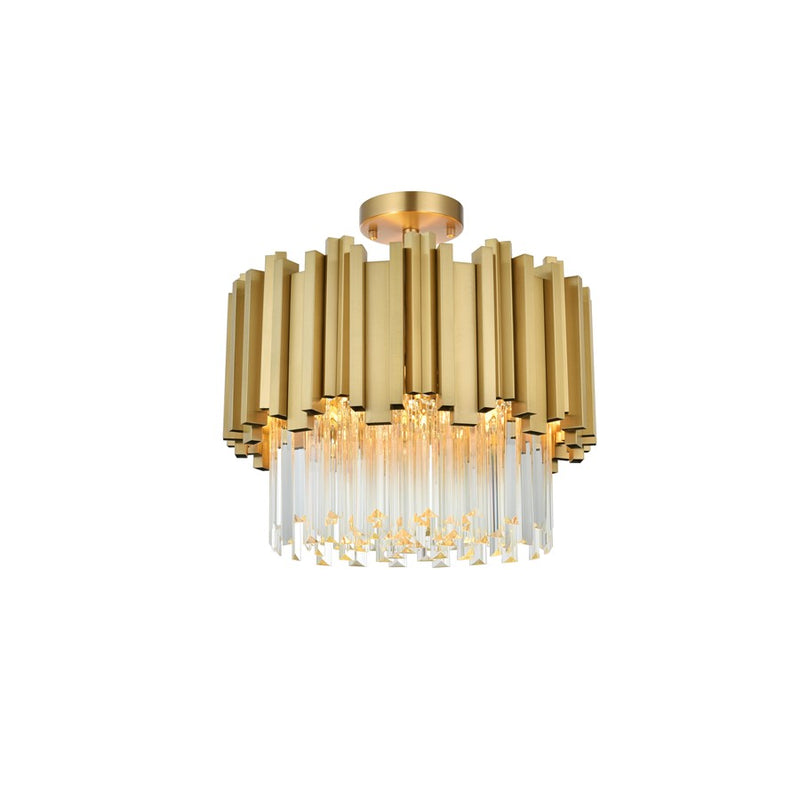 Elegant Lighting Willow 4 Light 16" Flush Mount, Satin Gold/Clear
