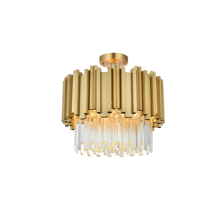 Elegant Lighting Willow 4 Light 16" Flush Mount, Satin Gold/Clear - 3400F16SG