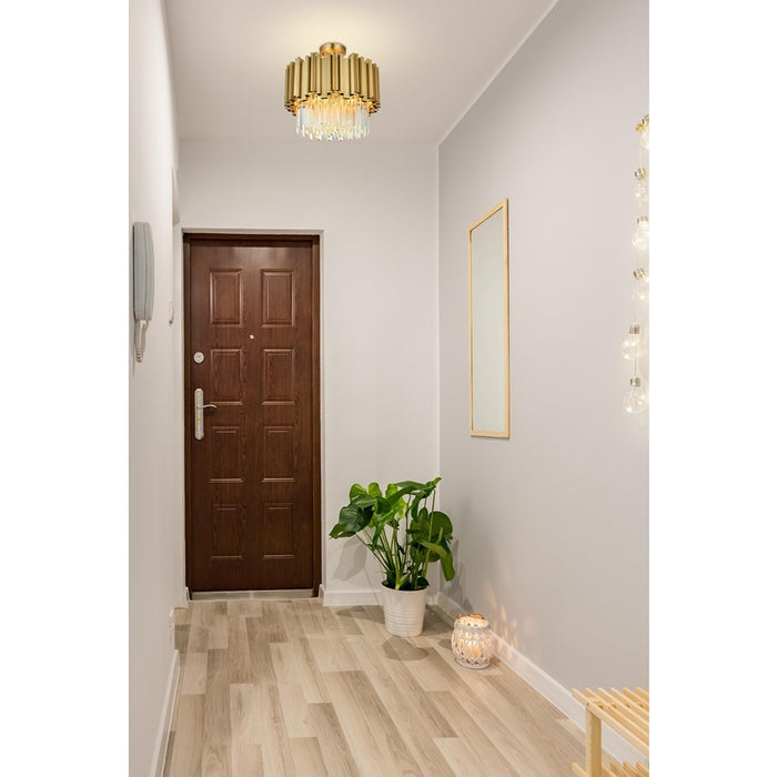 Elegant Lighting Willow 4 Light 16" Flush Mount, Satin Gold/Clear