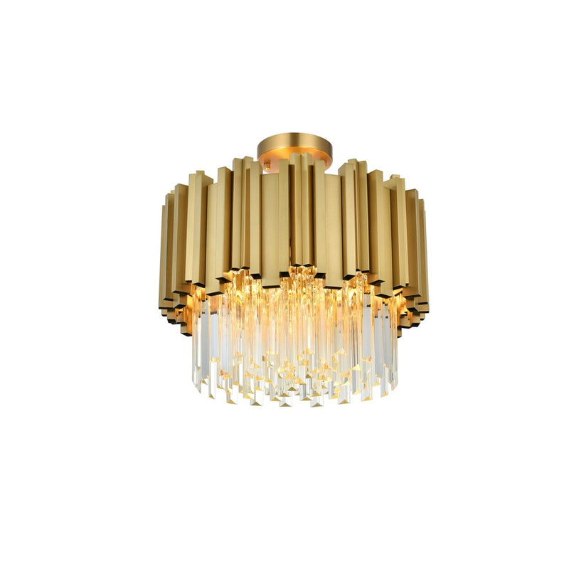 Elegant Lighting Willow 4 Light 16" Flush Mount, Satin Gold/Clear