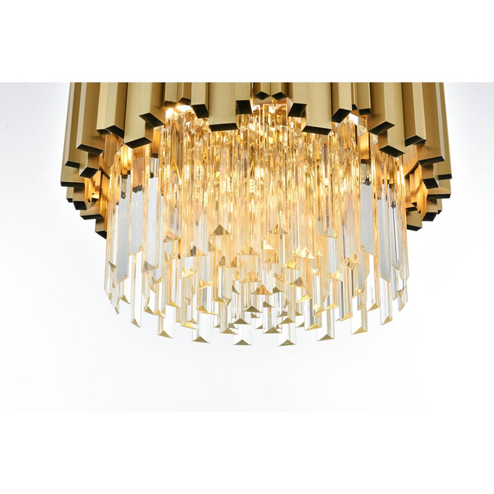 Elegant Lighting Willow 4 Light 16" Flush Mount, Satin Gold/Clear