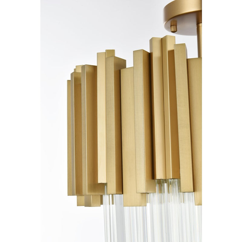 Elegant Lighting Willow 4 Light 16" Flush Mount, Satin Gold/Clear