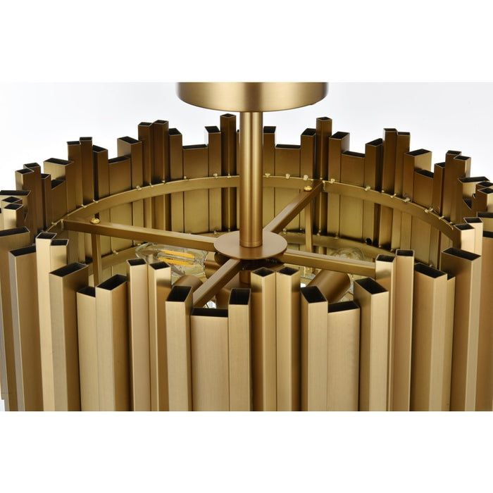 Elegant Lighting Willow 4 Light 16" Flush Mount, Satin Gold/Clear