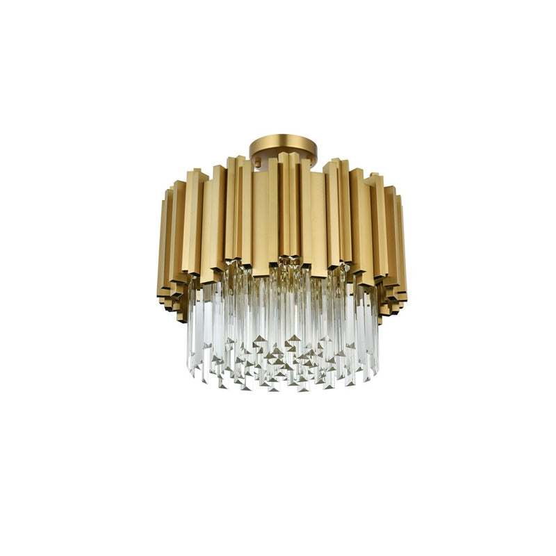 Elegant Lighting Willow 4 Light 16" Flush Mount, Satin Gold/Clear