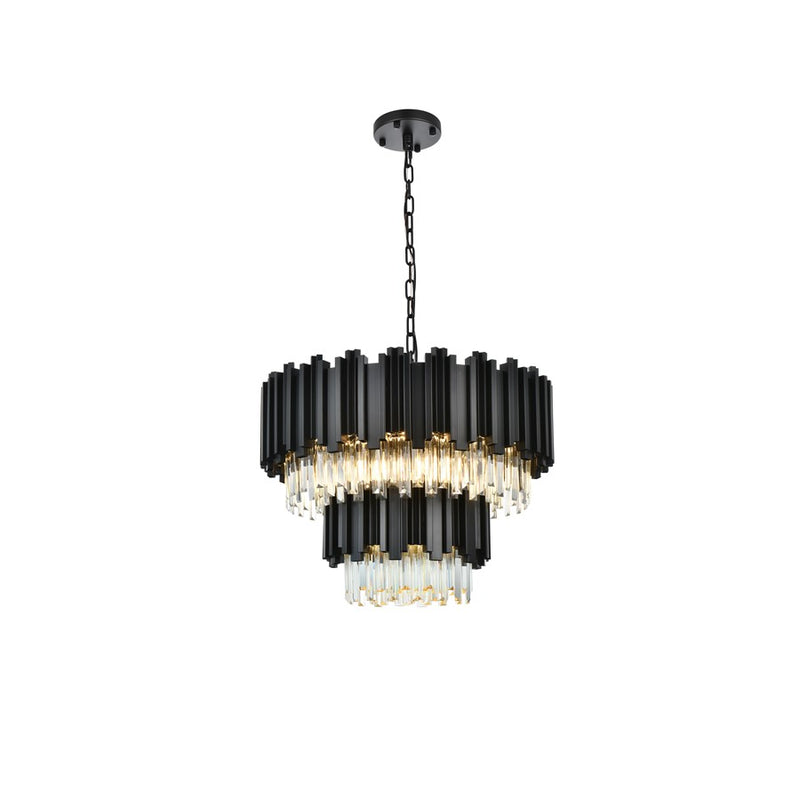 Elegant Lighting Willow 8 Light 2 Tier 24" Chandelier, Black/Clear