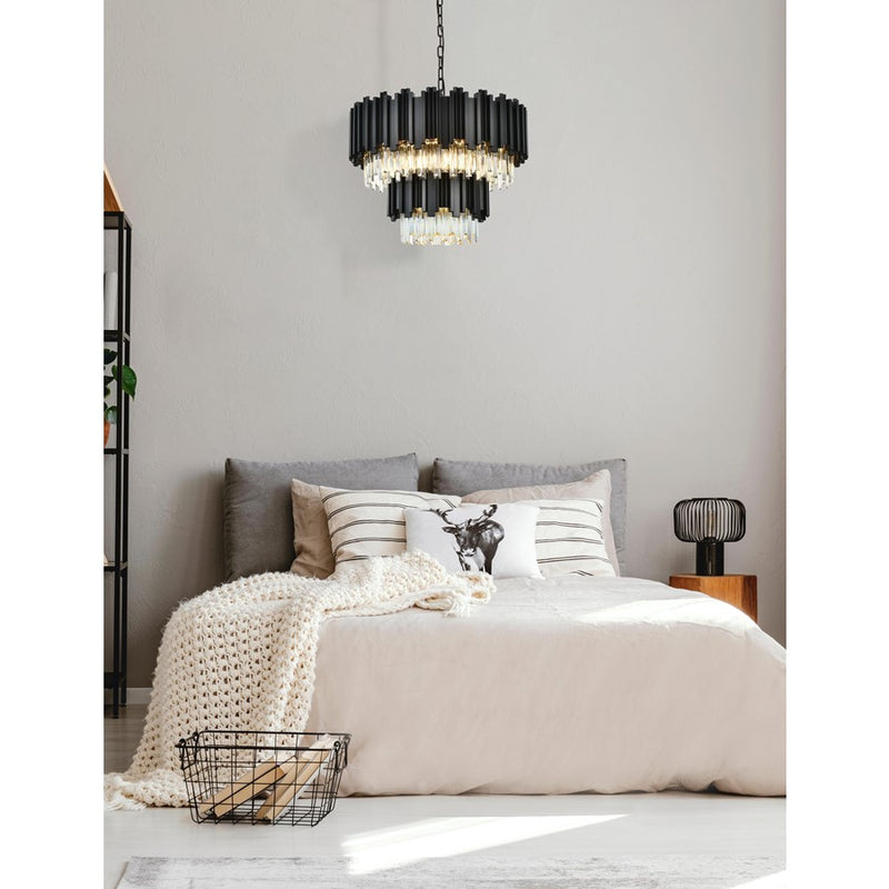 Elegant Lighting Willow 8 Light 2 Tier 24" Chandelier, Black/Clear