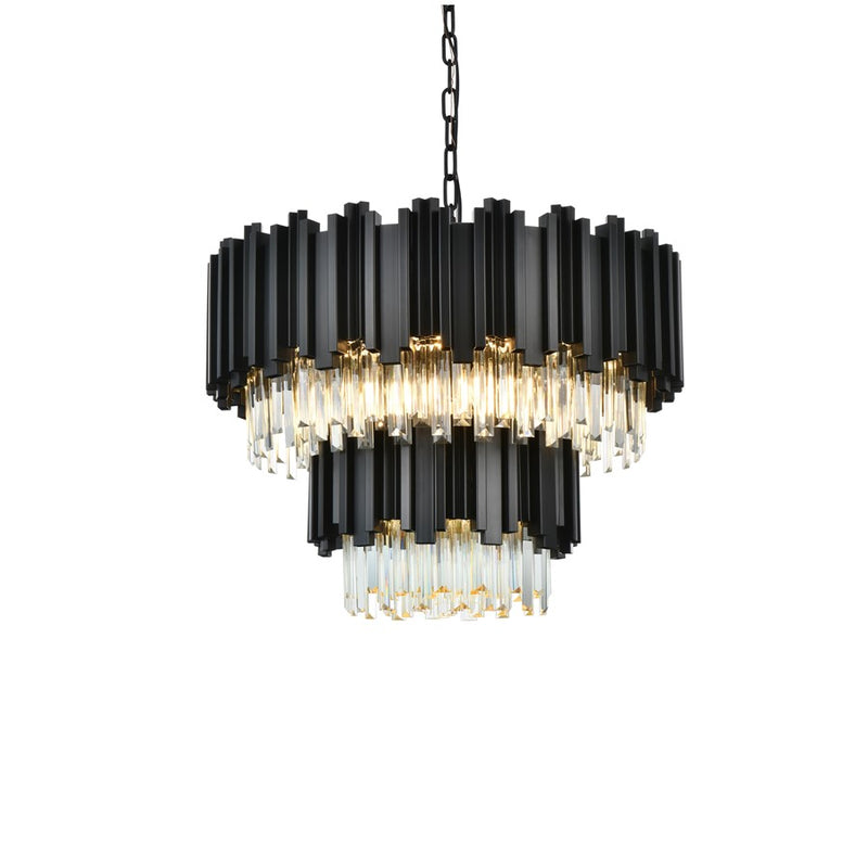 Elegant Lighting Willow 8 Light 2 Tier 24" Chandelier, Black/Clear