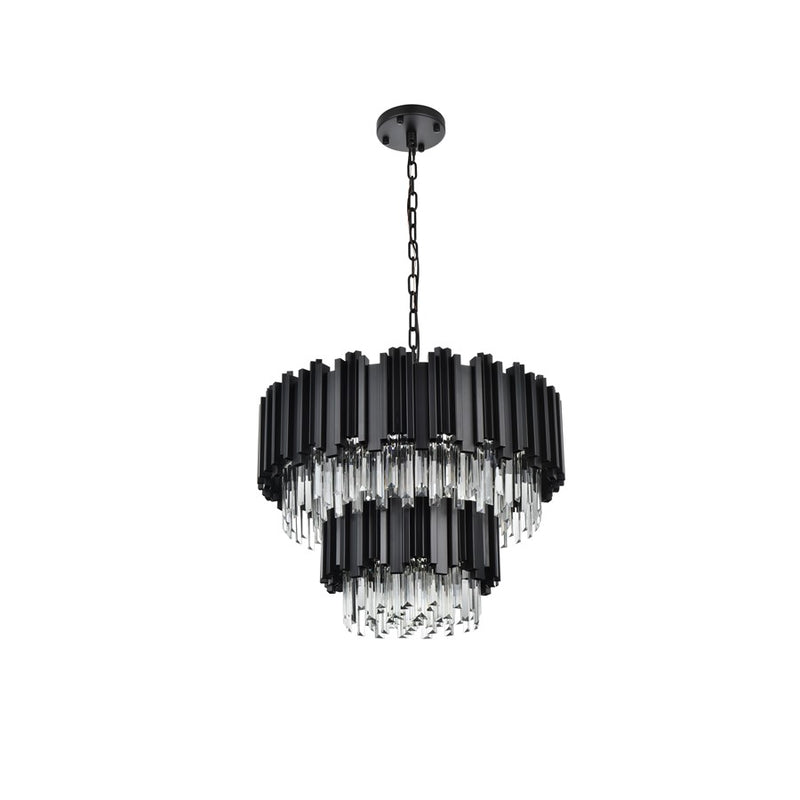 Elegant Lighting Willow 8 Light 2 Tier 24" Chandelier, Black/Clear