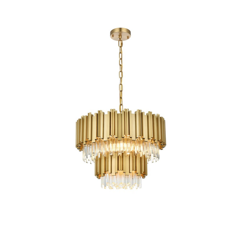 Elegant Lighting Willow 8Lt 2 Tier 24" Chandelier, Satin Gold/Clear