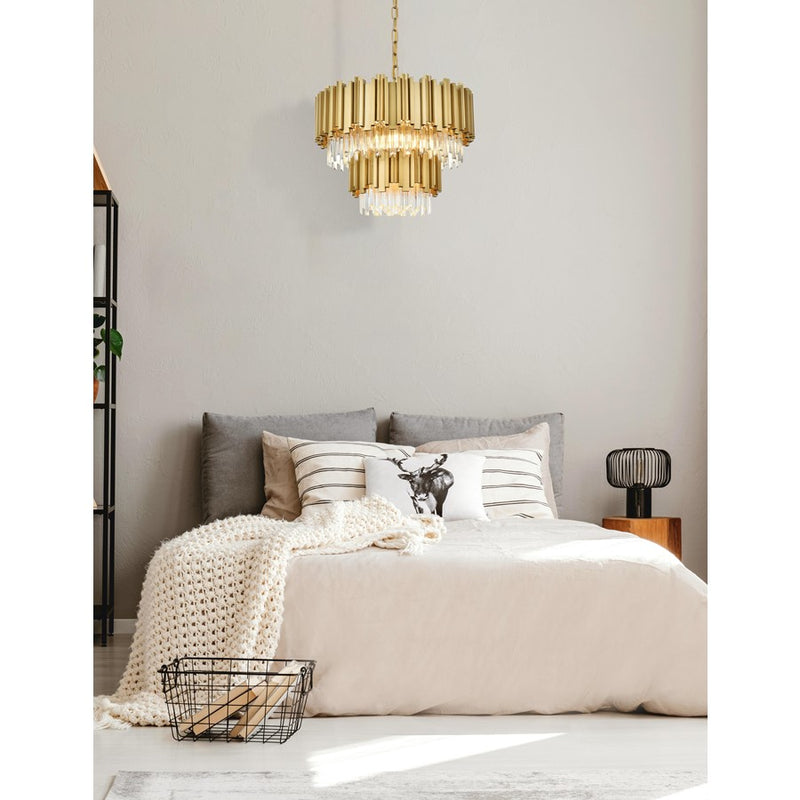 Elegant Lighting Willow 8Lt 2 Tier 24" Chandelier, Satin Gold/Clear