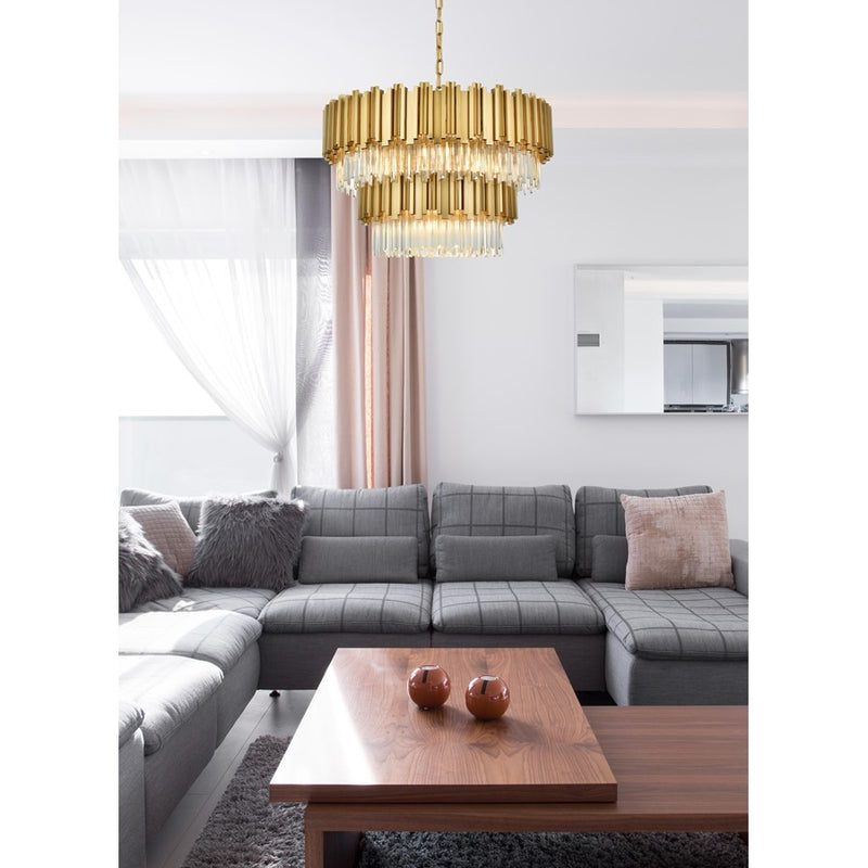 Elegant Lighting Willow 12 Light 32" Chandelier, Satin Gold/Clear