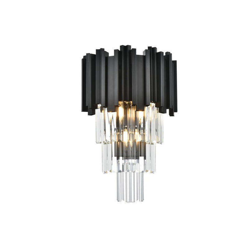 Elegant Lighting Willow 3 Light 12" Wall Sconce, Black/Clear