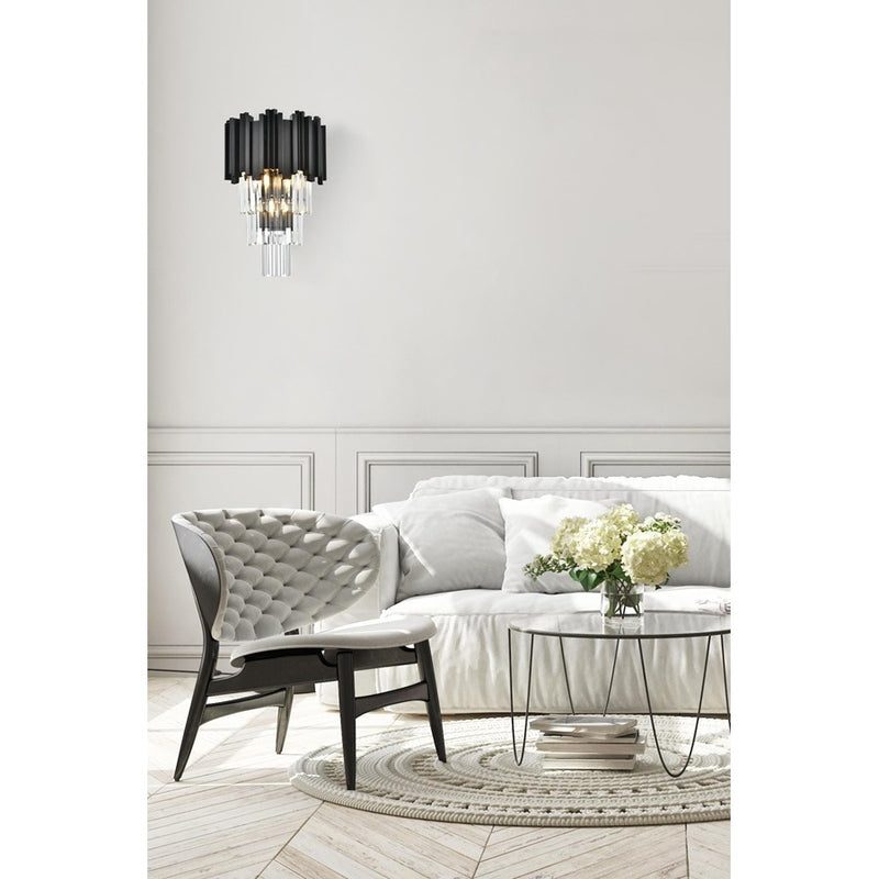 Elegant Lighting Willow 3 Light 12" Wall Sconce, Black/Clear