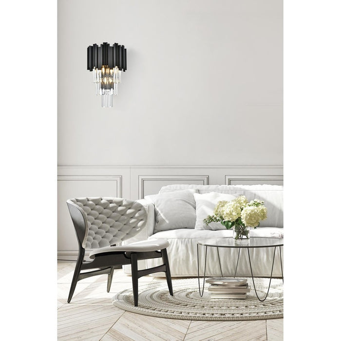 Elegant Lighting Willow 3 Light 12" Wall Sconce, Black/Clear