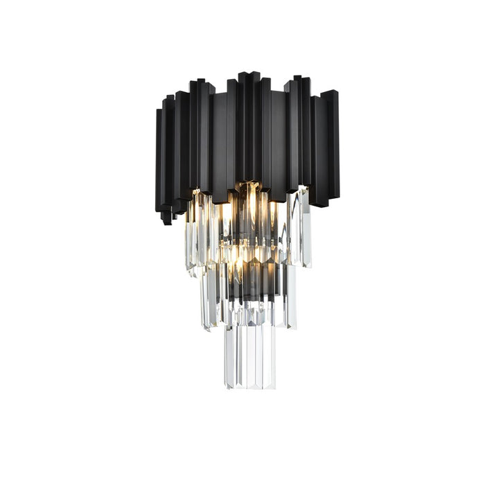 Elegant Lighting Willow 3 Light 12" Wall Sconce, Black/Clear